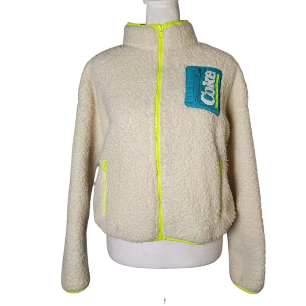 Coca Cola Sherpa Fleece Jacket Women XS Neon Outside Revive Disney Parks Retired